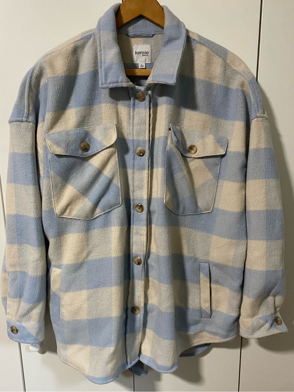Kensie Blue & Cream Plaid Button-Up Jacket Size L